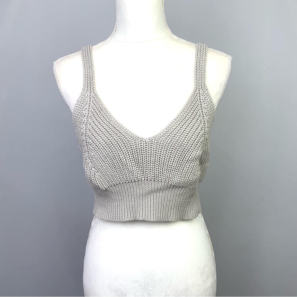 En Saison Sz Medium Gray Khaki Knit Sweater‎ Crop Top